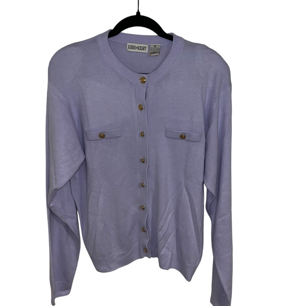 Vintage Kerri n Kelsey lavender Cardigan Sweater Gold Buttons XL y2k preppy